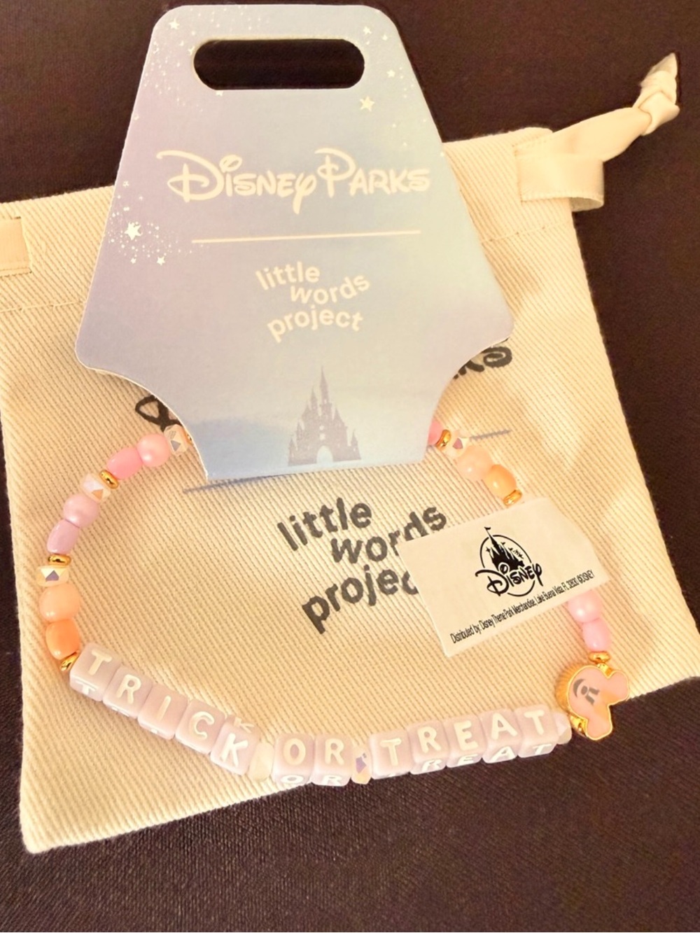 Pink 'Trick or Treat' Bracelet Disney Little Words Project New